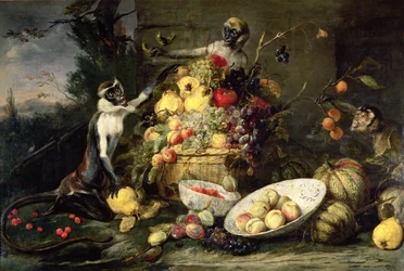 Drei Affen stehlen Obst